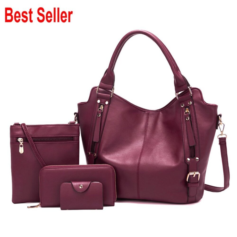 Large PU Leather Hobo Tote Crossbody Bag Set with Wallet